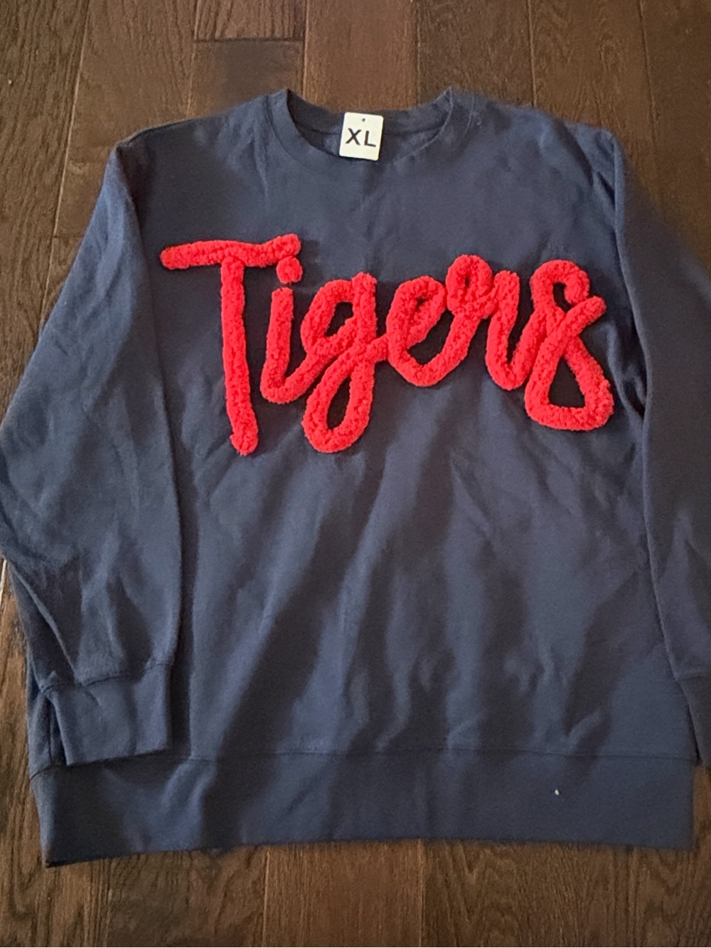 Navy Men's Sweatshirt with Red 'Tigers' Chenille Script